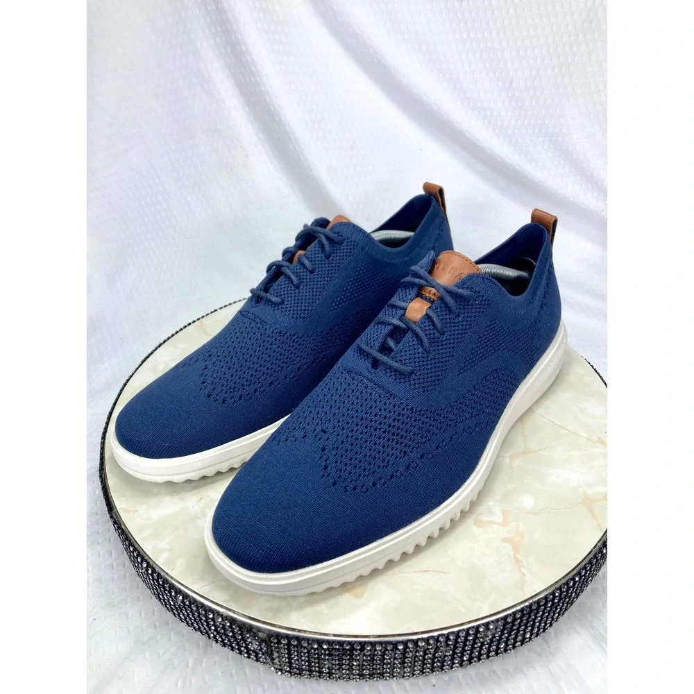 Cole Haan Zerogrand Stitchlite Wingtip Oxford Shoes Men 12 Navy Knit Preppy NEW